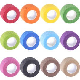 IndigoCase 12 Pack Self Adhesive Bandage Wrap 1 Inch, Multi Color Bandages Variety Pack, Elastic Sports Grip Tape, Vet Wrap, Small Bandages Bulk for Fingertip, Knuckle, Kids and Pets.
