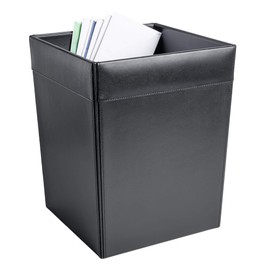 Classic Black Leather Square Waste Basket
