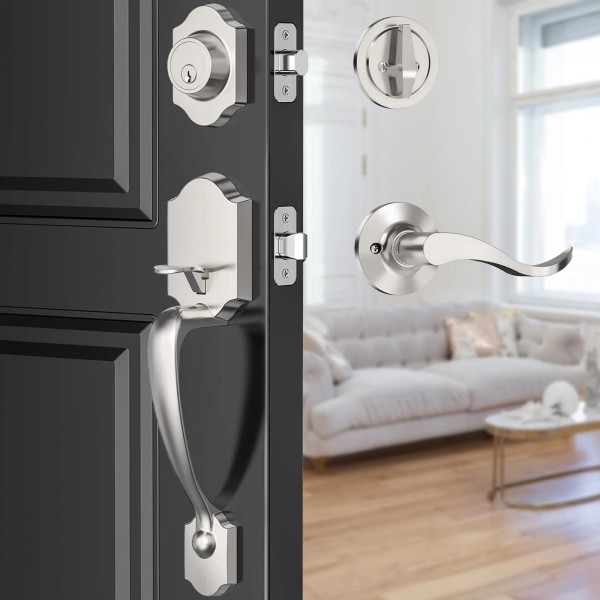 MAXECURITY Silver Front Door Handle and Deadbolt Set, Classic Lock