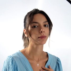 Cross Necklace for Women - 925 Sterling Silver and 14K Gold Plated Cross Pendant for Women, Delicate Christian Jewelry, Perfect for Everyday Wear (STERLING SILVER)