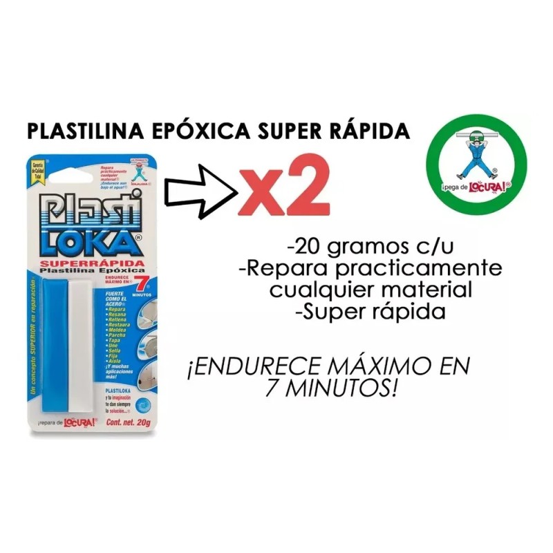 2 Plastilina Plastiloka De 20g Azul Secado Rapido Epoxica Azul