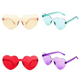 KINBOM 4pcs Heart Shaped Rimless Sunglasses, Transparent Candy Color Frameless Sunglasses for Women Girls at Pool Birthday Party