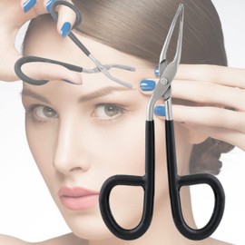 MuskalMed Professional Scissor Handle Tweezers Stainless Steel Shape Tool 'Eyebrow Nose Hair Clip Tweezer Remover for Lady Women (Black Pvc Handle)