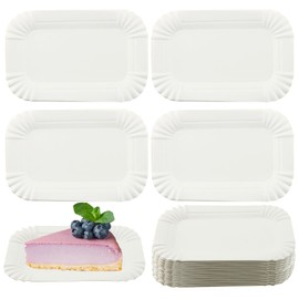 HAKZEON 200Pcs White Paper Party Plates, 10.5x16cm Disposable Paper Plates, Rectangle Paper Plates for Serving Wedding, Birthday Party, Picnic
