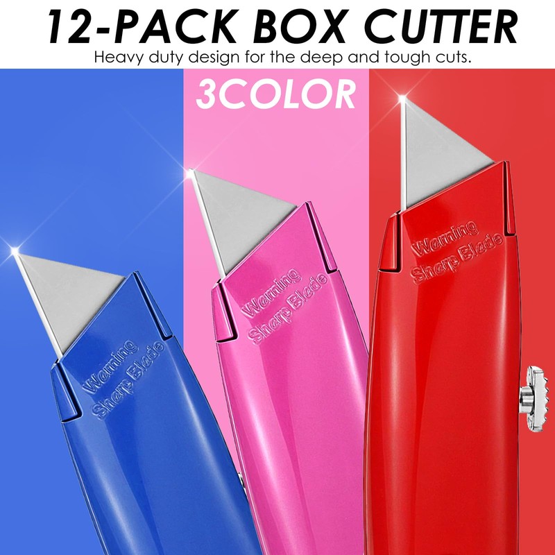 12 Pcs Box Cutters Retractable Heavy Duty, Aluminum Alloy Utility