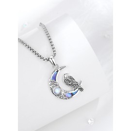 CELESTIA Wicca Moon Necklace Women's Moonstone Necklace Silver 925 Witch Witch Jewellery Esoteric Spiritual Gifts Women, Sterling Silver Stainless Steel, Moonstone