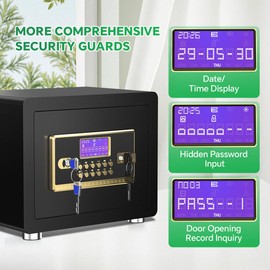 Safe Box with Digital Keypad & Alarm System - Electronic Lock Box for Jewelry Cash with Adjustable Shelves - Includes LED Light & Fireproof and Waterproof Bag(0.8/1.0/1.3/1.53/2.5Cuft)