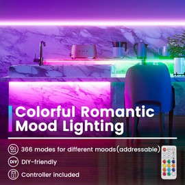 Muzata 16.4FT/5Meter RGB LED Strip Light High Intensity 96LEDs/m Spotless Light Strip LED Channel U108 U103 LC31 for Bedroom Indoor Home Decor AC1L(Power Adapter Not Included)