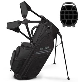 Beutyal 14 Way Full Length Dividers Golf Stand Bag, Lightweight Golf Bag with Stand for Men and Women Golf Club Carry Bag with Dual Strap & Rain Cover, Black