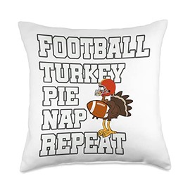 Football Turkey Pie Nap Repeat Funny Thanksgiving Game Throw Pillow
