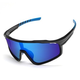 UVTQSSP Cycling Glasses Men Women Running Glasses Polarised UV Protection Sports Glasses Adjustable Nose Bridge Full Frame Sunglasses with Ventilation Openings Black Frame/Blue Lens