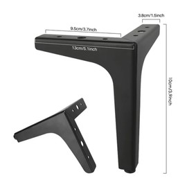 Set of 4 Furniture Feet, Black Metal, Table & Cabinet Legs, Triangle Table Legs, 10 cm TV Lowboard Furniture Feet, Cabinet Feet for Cupboard, TV Cabinets, Sofa, Drawers, Bedside Table, with Screws,