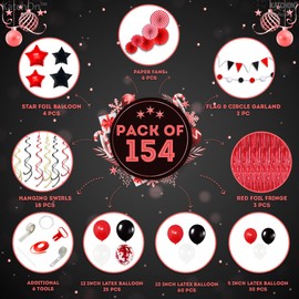 KatchOn, Huge Red and Black Party Decorations Set - Pack of 154 | Black and Red Balloons, Red Fringe Backdrop, Garlands | Graduation Decorations 2025 | Red and Black Birthday Decorations