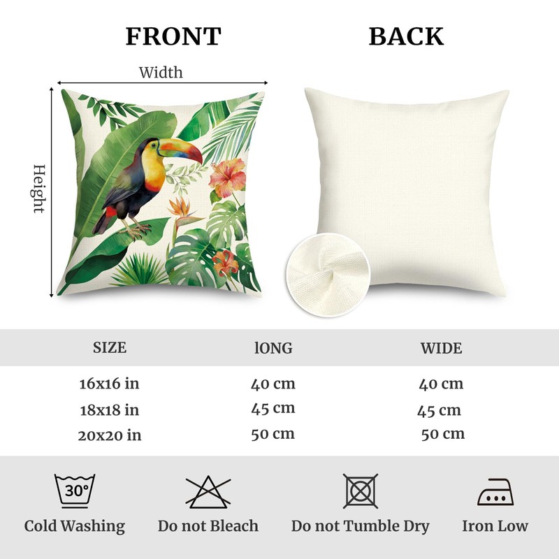 Joymaison 18x18 Set of 4 Tropical Green Leaves Throw Pillow