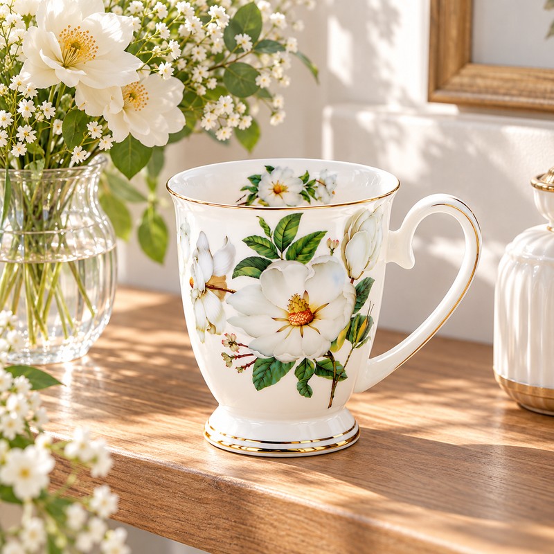 Floral Bone China Coffee Mug for Tea & Coffee –
