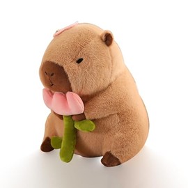 Capybara Cuddly Toy with Rose, Plush Toy, Capybar Plush Toy, Wild Animals, Soft Filled Toy, Plush, Realistic Cuddly Toy, Birthday Gift for Children (Colour: Flower, Size: 40 cm)