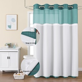 No Hook Shower Curtain with Snap in Fabric Liner, Waffle Weave Heavy Duty Thick Shower Curtains with Mesh Top Window, Hotel Style Waterproof Bathroom Curtain Set, 72 x 75 Inch, Seaweed Green