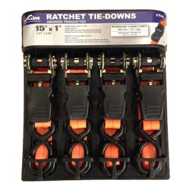 S-Line SL91 Ratchet Strap Tie Down with Padded Handle and Large S-Hooks, 1-Inch byx 15-Feet, 500-Pounds Working Load Limit, 4-Pack