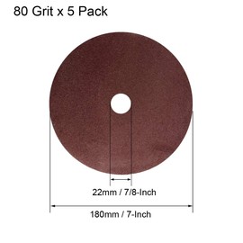 sourcing map 7-Inch x 7/8-Inch Aluminum Oxide Resin Fiber Discs, Center Hole 80 Grit Sanding Grinding Discs, 5 Pack