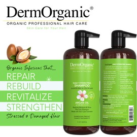 DermOrganic Argan Oil Daily Hydrating Shampoo – Sulfate-Free & Color Safe, 33.8 oz