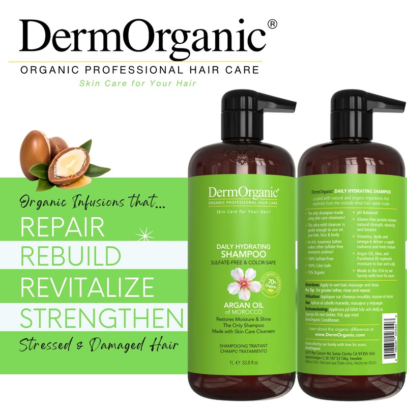 DermOrganic Argan Oil Daily Hydrating Shampoo – Sulfate-Free & Color