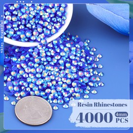 BELLEBOOST 4000PCS 4mm Resin Jelly Rhinestones in Bulk (Dark Blue AB), Bedazzling Flatback Crystals Rhinestones for Crafting DIY Nail Decoration, Gems Diomand Charms for Tumbler Shoes Clothing Fabric