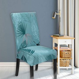 JOTOM Stretch Modern Dining Chair Covers Chair Protector Removable Soft Spandex Dining Chair Slipcovers for Hotel Party Wedding Dining Room Kitchen (Leaf A, Pack of 4)
