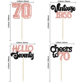 Gyufise 24Pcs Happy 70th Birthday Cupcake Toppers Star 70 Hello Seventy Vintage 1955 Cupcake Picks Cheers to 70 Birthday Decorations for 70th Birthday Anniversary Party Decorations Supplies Rose Gold