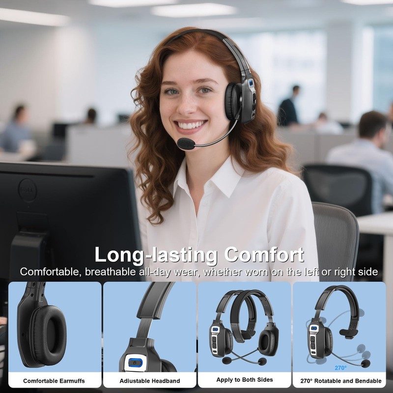 BRAMMAR Trucker Bluetooth Headset with AI Noise Cancellation Microphone, Trucker