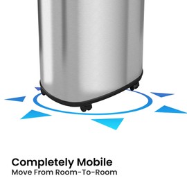 iTouchless 16 Gallon Open Top Kitchen Trash Can Recycling Bin with Wheels and Double Odor Filters Oval Commercial Stainless Steel 60 Liter Trashcan for Home Office Work Bedroom Livingroom Garage