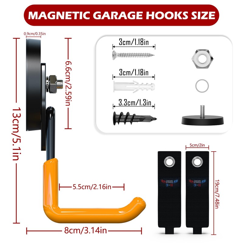 3-H Magnet Hooks Heavy Duty 4 Pack Without Drill -