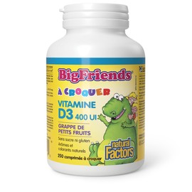 Natural Factors Natural Factors Big Friends KIDS Vitamin D3 400 IU, 250 Chewable Tablets, Berry Bunch, Allergen-Free, Sugar Free, Supports Healthy Immune System & Bone Health, Proudly Canadian