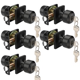 Haidms 5 Packs Black Door Knob with Key, Keyed Alike Exterior Door Knobs with Lock, Entry Door Knob for Bedrooms, Bathrooms, Matte Black Locking DoorKnobs