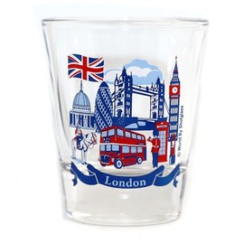 London England Landmarks and Icons Blue Ribbon Shot Glass