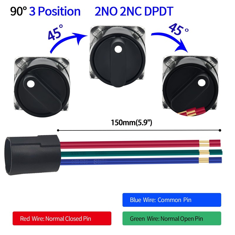 Rotary Switch 16MM Selector Switch 3 Position Select Switch Knob