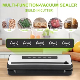 Fanadith Vacuum Sealer Machine, Fast-Compact Food Sealer with Bags Storage, Build-in Cutter, Ideal for Sous Vide and Airtight Food Storage, Dry&Moist Modes (Silver)