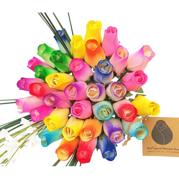 The Original Wooden Rose Spring Easter Flower Bouquet Closed Bud