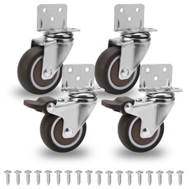 Casters Wheels Set of 4 Heavy Duty,2 Inch L-Shaped Double Locking Rubber Caster Lockable Bearing Plate Caster Wheels with Brakes 360 Degree Plate Swivel Castors No Noise Wheels for Cart Furniture