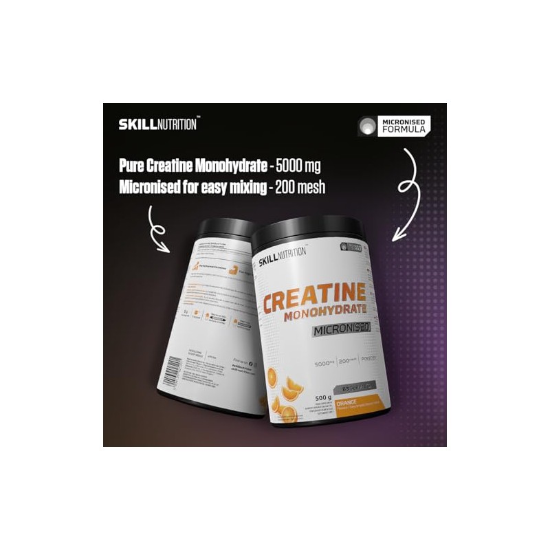 Skill Nutrition Micronized Creatine Monohydrate Orange | High-Absorption Formula with