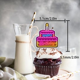 18pcs Blue Fluorescence Glitter Dessert Cupcake Topper Cheer to Let’s Glow Crazy Happy 14th Birthday Theme Decoration Supplies Anniversary Wedding Party Decor Supplies