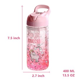 OOTD Unicorn Water Bottle for Girls, Cute Girl's Bottles for School, Unicorn Water Bottle with Straw and Safety lock, 400ML/13.5oz Kids Water-Bottles for School's Kids Girlss, Pink