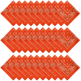 Tergy 30PCS Bandanas Unisex Paisley Bandanas Bulk Multi-Purpose Headband Cowboy Head Wrap Scarf for Women Men Boys Girls (Orange)