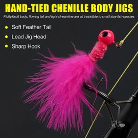 Crappie Jigs Heads Marabou Feather Jigs Lures with Jig Head Hooks Crappie Fishing Lure Baits for Panfish Trout Bass Walleye 1/8oz 1/16oz 1/32oz (Mixed Size-21pcs/kit)