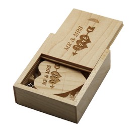 LXSINO 64GB Wood USB 3.0 Flash Drive with Laser Engraved Mr & Mrs Design - 64GB Wooden Heart Shape USB Memory Stick Thumb Drivers with Matching Box for Novelty Gift (Maple)