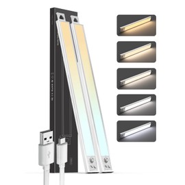 Under Cabinet Lighting 16'' Motion Sensor 5CCT Dimmable 78-LED Light, 2000mAh Rechargeable Closet Lights Wireless Battery Operated Under Counter Light for Kitchen Bedroom, White, 2Pack