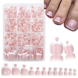 240pcs White French Tip Press on Toenails for Women, French Artificial Fake Toenail Press ons Short Square Acrylic Press on Toe Nails, Reusable Toenails Glue on Natural Nails, 12Packs Glue Toenails