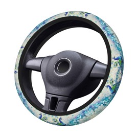 YXYKEI Peacocks And Flowers Universal 15 inch Car Steering Wheel Cover - Polyester, Anti-Slip, Sweat-Absorbing, Skin-Friendly, UV & Scratch Protection, Fits Most Cars, SUVs, Vans, Trucks & RVs
