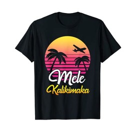 Mele Kalikimaka Shirt Christmas Retro 80s Sunset Hawaiian T-Shirt, black