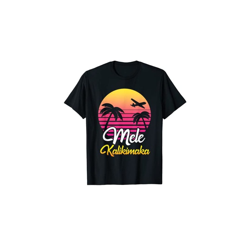 Mele Kalikimaka Shirt Christmas Retro 80s Sunset Hawaiian T-Shirt, black