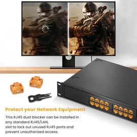Natalink 100 Pcs RJ45 Port Lock with 10 Key, LockingR.45 PortDust Blocker, Rw45 Dust Cover Cap FemalePort Plugs Protector, Compatile RJ45 Port Devices, Orange
